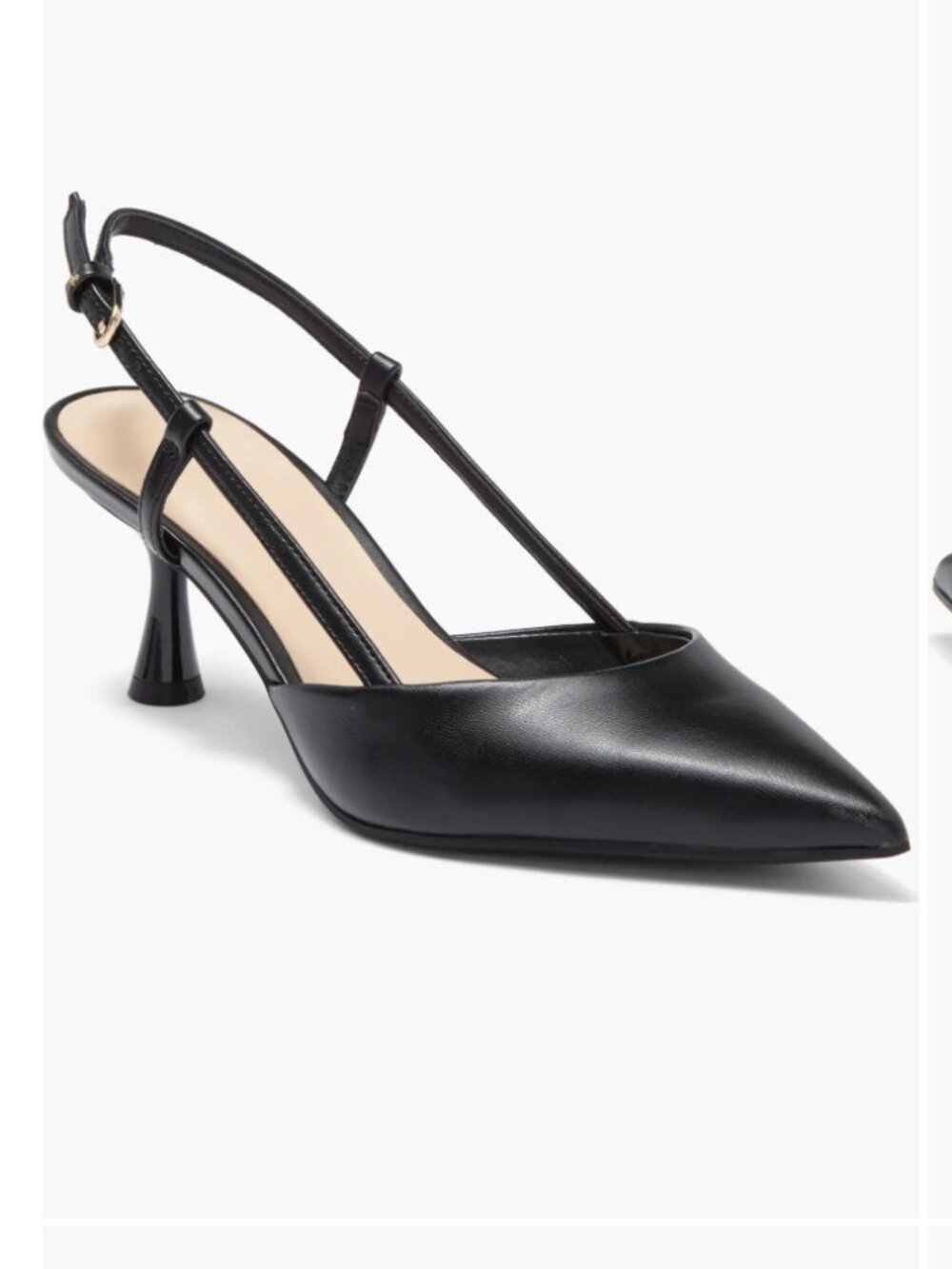 Nine West Rowen Slingback Pump Black Leather Kitten Heel Pointed Toe